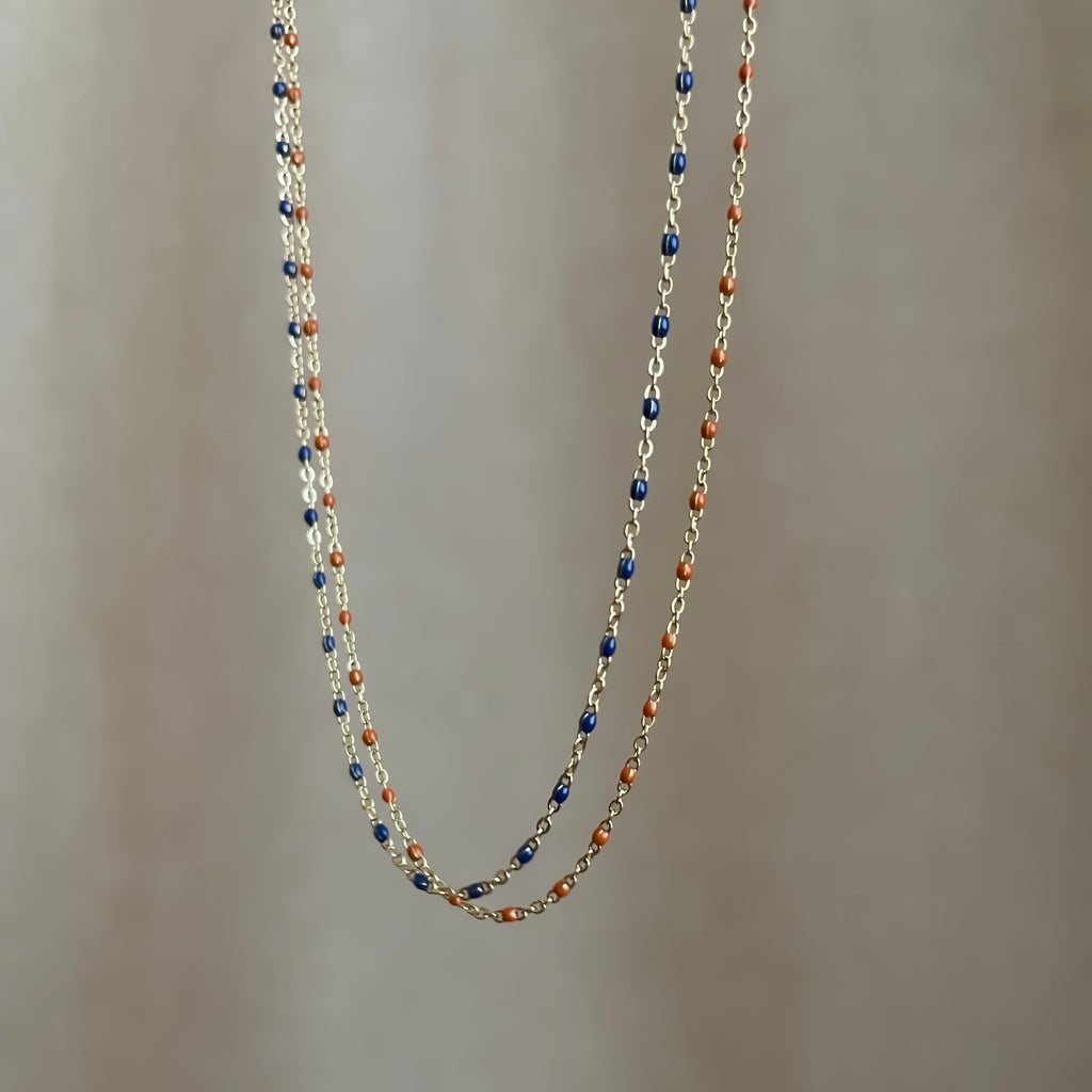 Collier Fin Doré en Acier Inoxydable avec Perles Colorées | Ginette