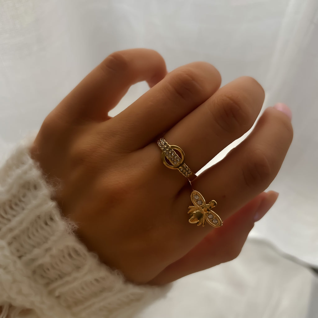 Bague Ajustable en Acier Inoxydable Dorée et Argentée | Luna