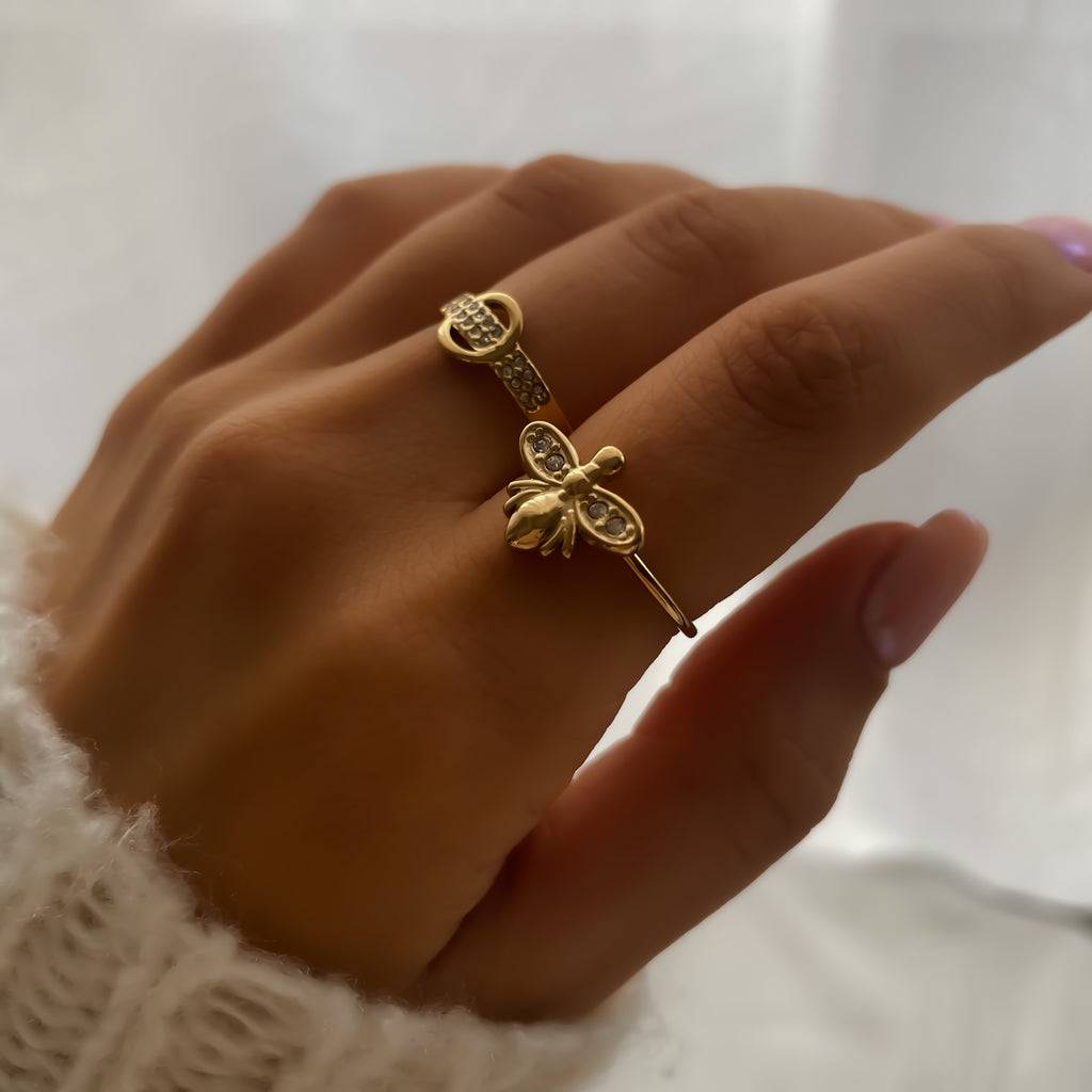 Bague Abeille Ajustable en Acier Inoxydable Doré et Argenté | Honey