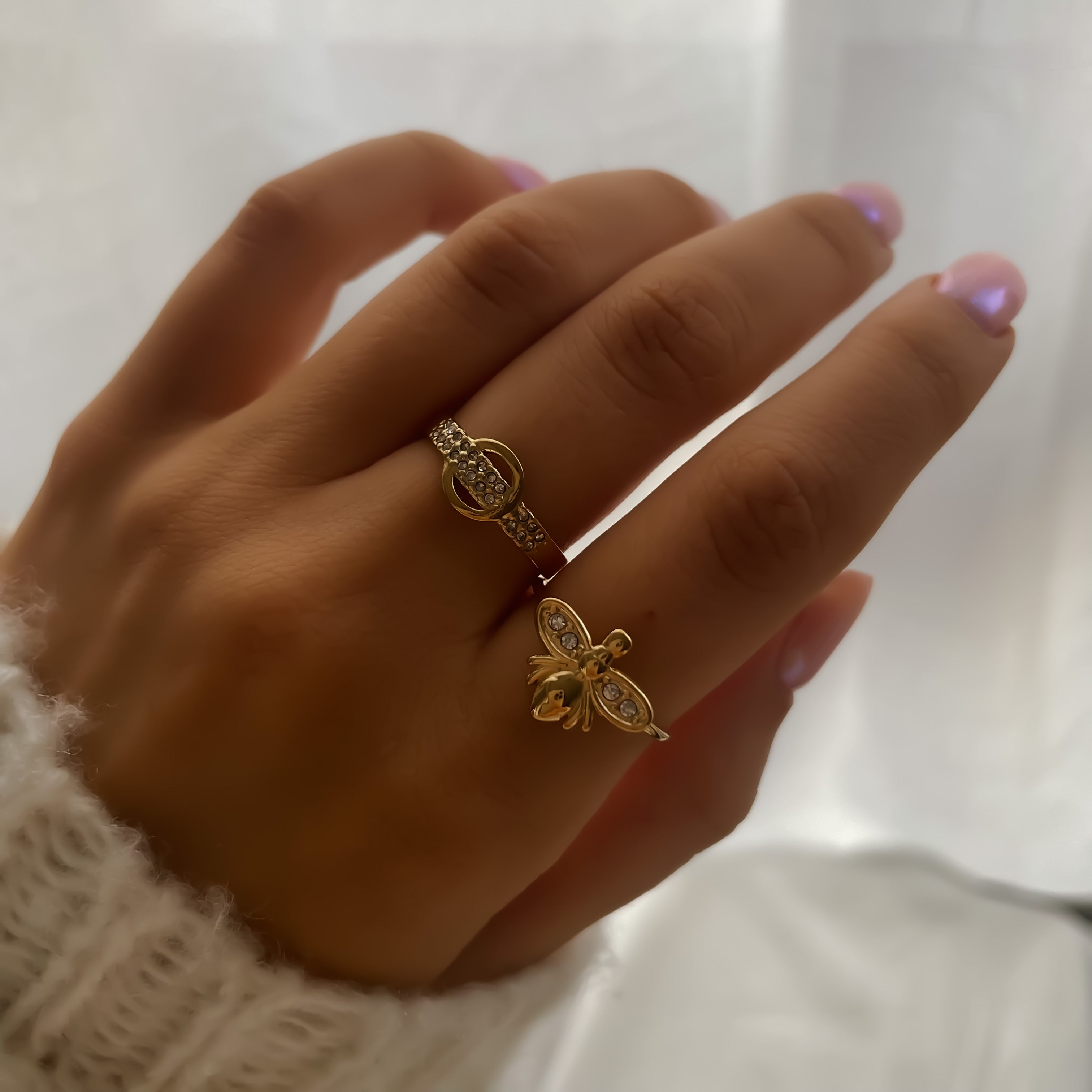 Bague Ajustable en Acier Inoxydable Dorée et Argentée | Luna