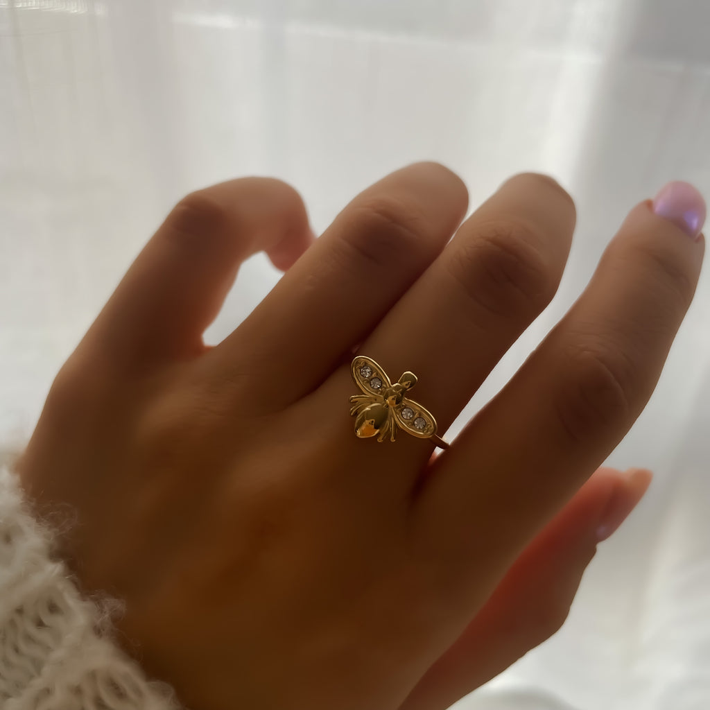 Bague Abeille Ajustable en Acier Inoxydable Doré et Argenté | Honey