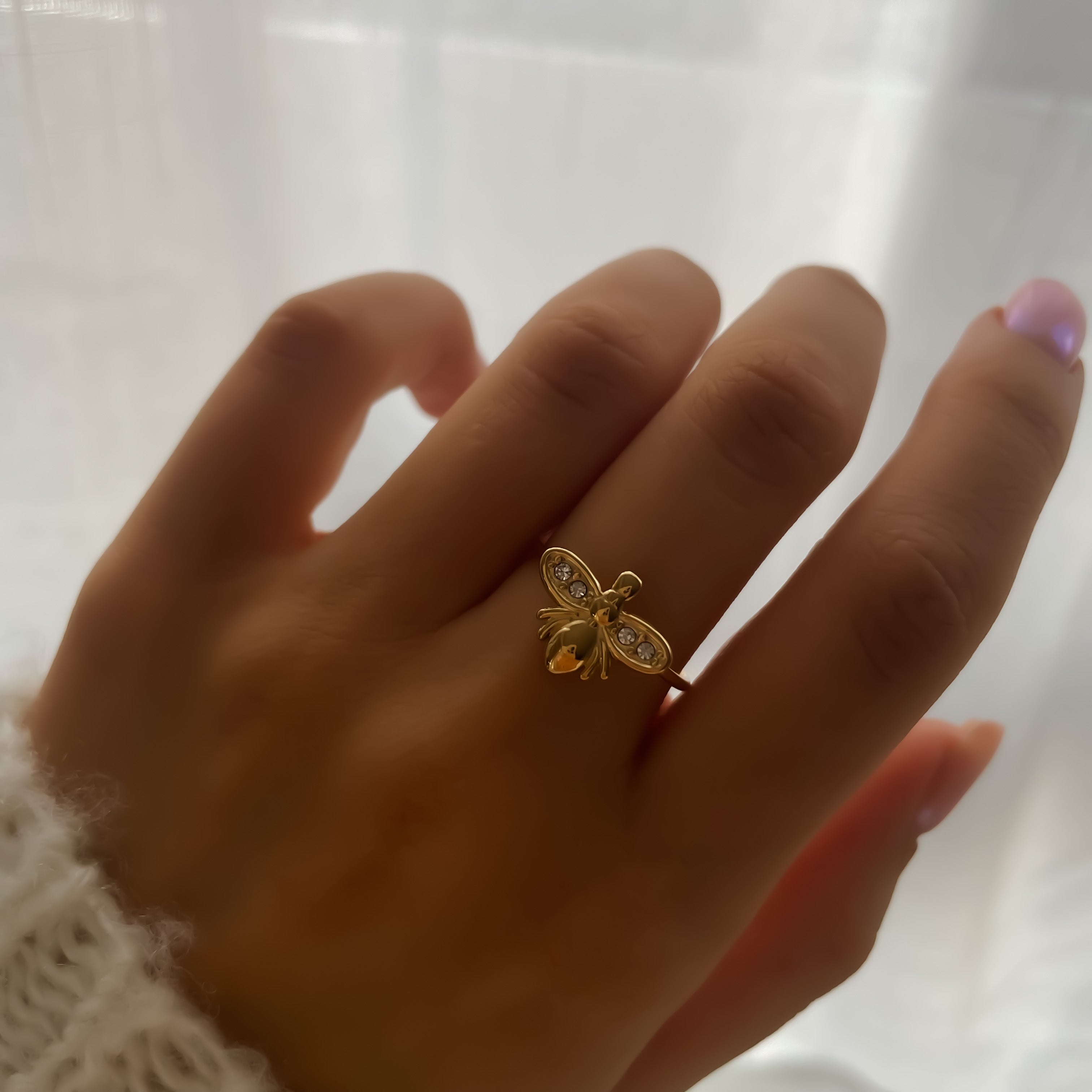 Bague Abeille Ajustable en Acier Inoxydable Doré et Argenté | Honey