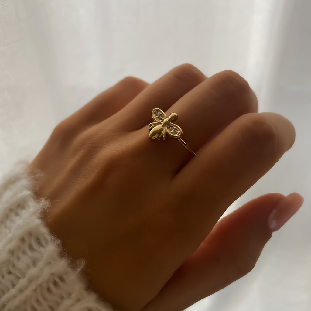 Bague Abeille Ajustable en Acier Inoxydable Doré et Argenté | Honey