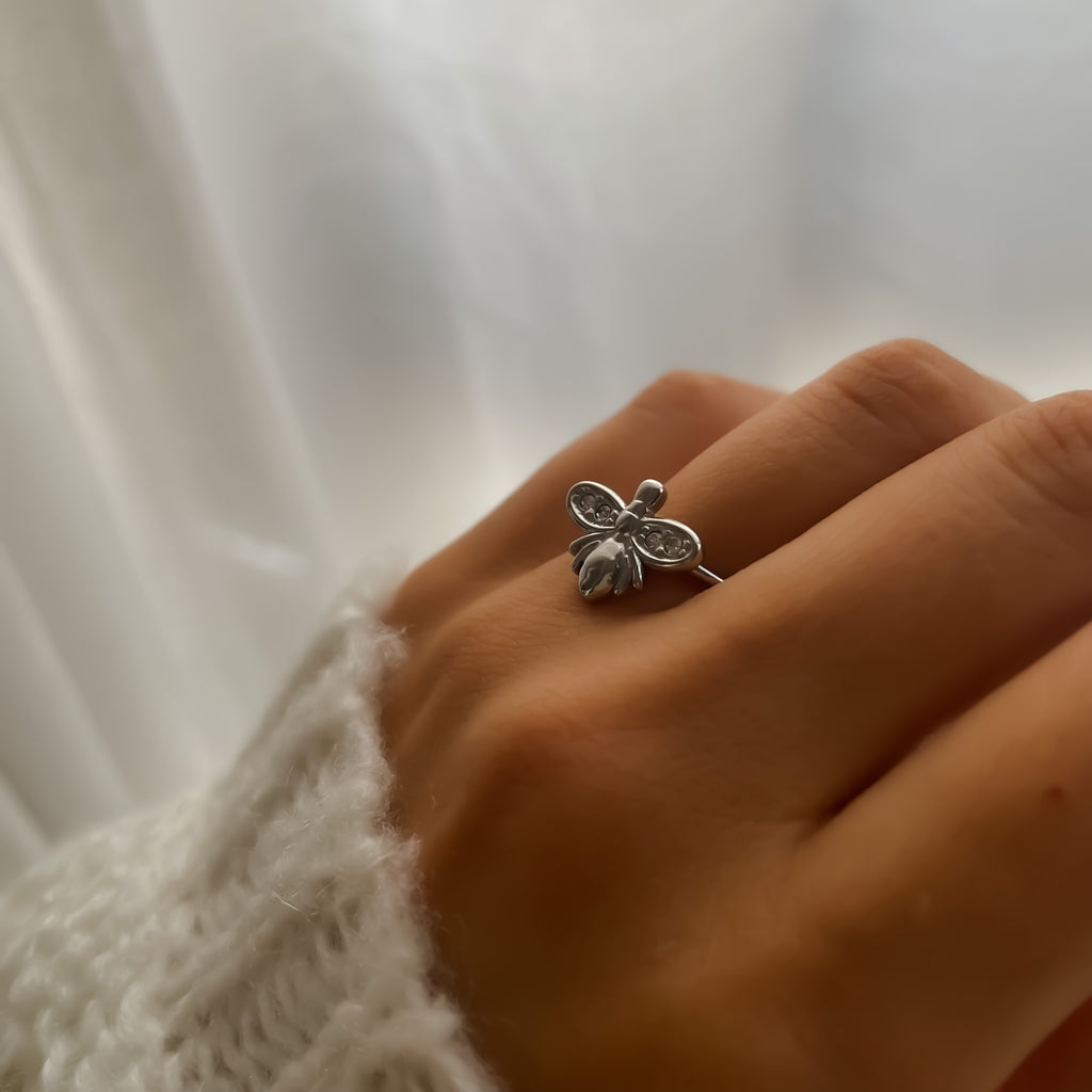 Bague Abeille Ajustable en Acier Inoxydable Doré et Argenté | Honey