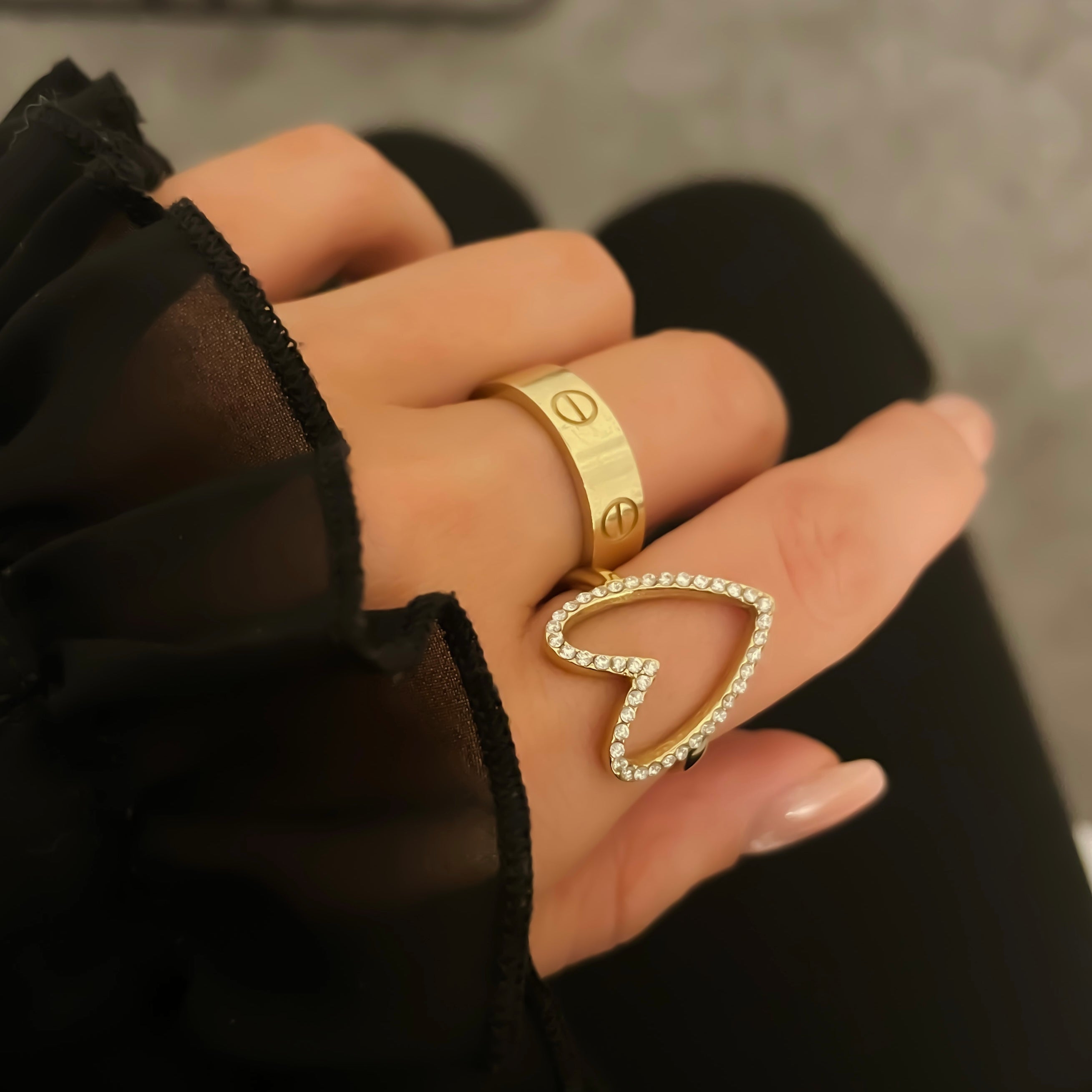 Bague cœur dorée ajustable en acier inoxydable | Charlie