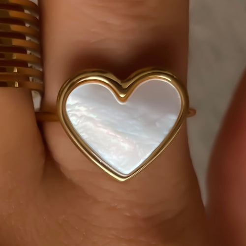 Bague cœur Heart en acier inoxydable et nacre