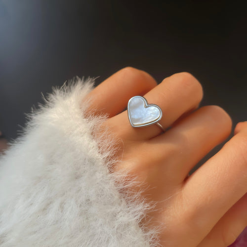 Bague cœur Heart en acier inoxydable et nacre