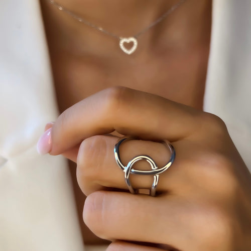 Bague Sydney à deux cercles entrelacés en acier