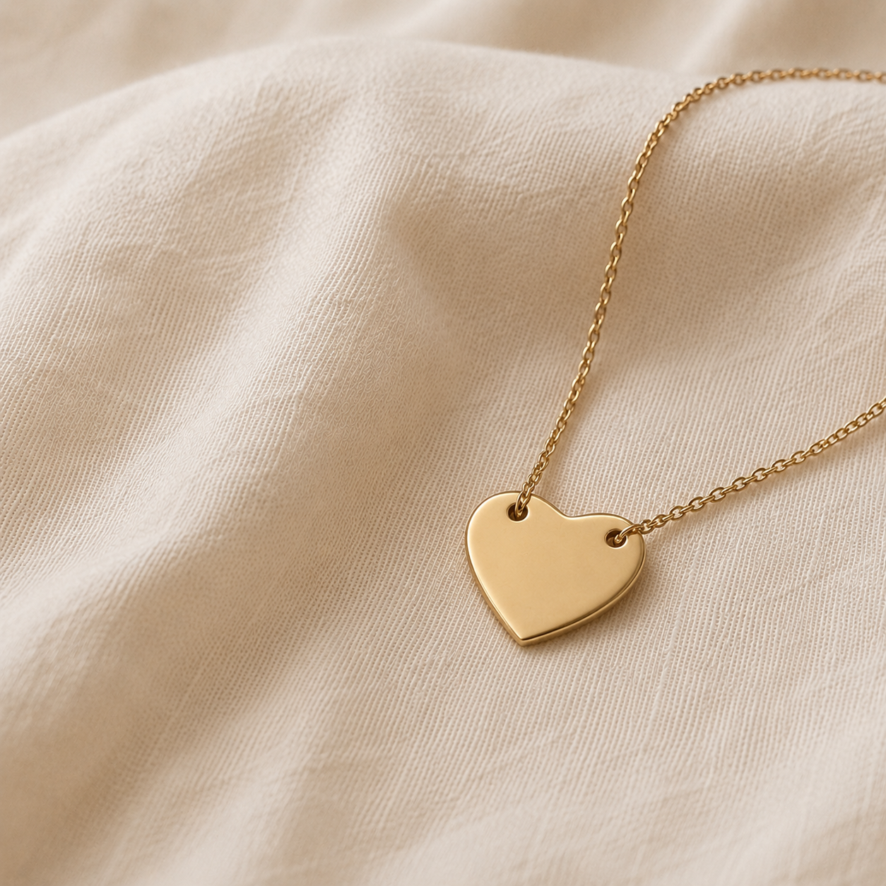 Pendentif cœur doré à graver sur tissu lin crème